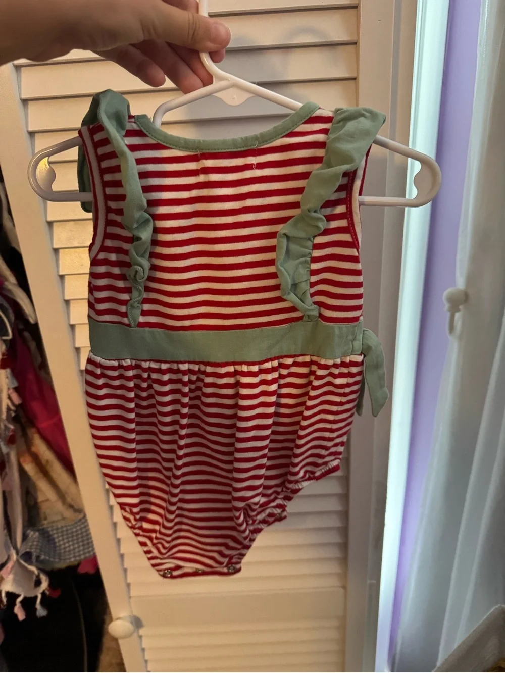 Miren Kids Watermelon Stripe Ruffle Romper - Red & Sage